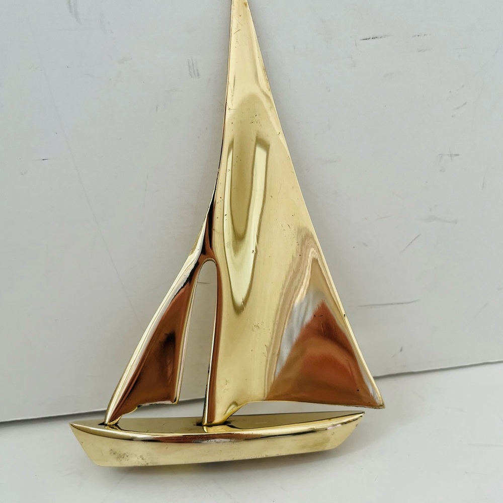Russ Berrie midcentury brass sailboat figure